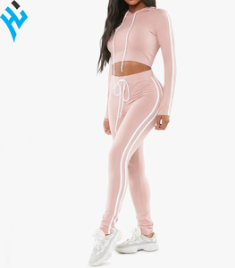 2025 Hot Ladies Sexy Track Suit Conjunto de dos piezas Sudaderas con capucha con rayas laterales Mujeres Joggers Trajes Set - Product Image 4