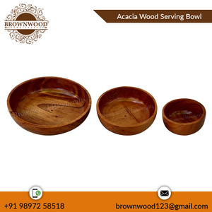 Leading Exporter of <b>Best</b> Quality Handmade Acacia Wooden Serving Bowl Set of 3 Handmade Bowls Manufacture in India - Product Image 3