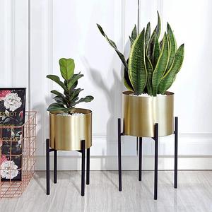 Set of 2 Different Sizes Polished Round Planters Metal Hammered Gold Design for Garden Home or Nursery New Decorative Planter - Product Image 2