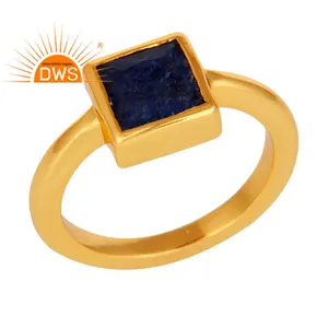 Princess Cut Sapphire Gemstone Ring Supplier 14k Gold Plated Solid Sterling Silver Cocktail Ring Jewelry Classic Collection
