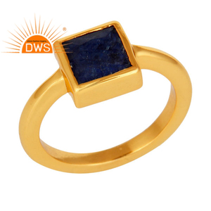 Anillo de Zafiro con Corte Princesa, Proveedor de Anillos de Cóctel de Plata de Ley Maciza Chapada en Oro de 14k, Colección Clásica de Joyería - Product Image 1