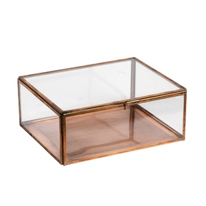 Rectangular Glass Jewelry Box with Metal Frame and Lid for Storage and Display - Product Image 1