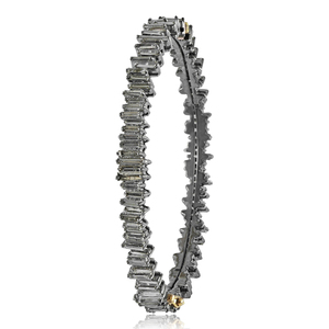 Natural Baguette Diamond Oxidized 925 <b>Silver</b> Designer 14k Gold Cuff <b>Bangle</b> <b>Bracelet</b> Designer Jewelry Wholesale - Product Image 2