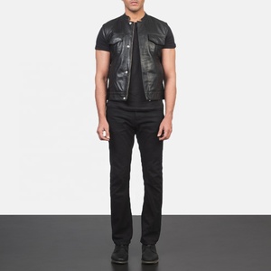 Chaleco de Cuero Genuino Hecho a Medida de Alta Calidad para Hombre, Cuello Mao, Diseño Sólido, Transpirable, Cálido, Estilo Casual Hip Hop - Product Image 3
