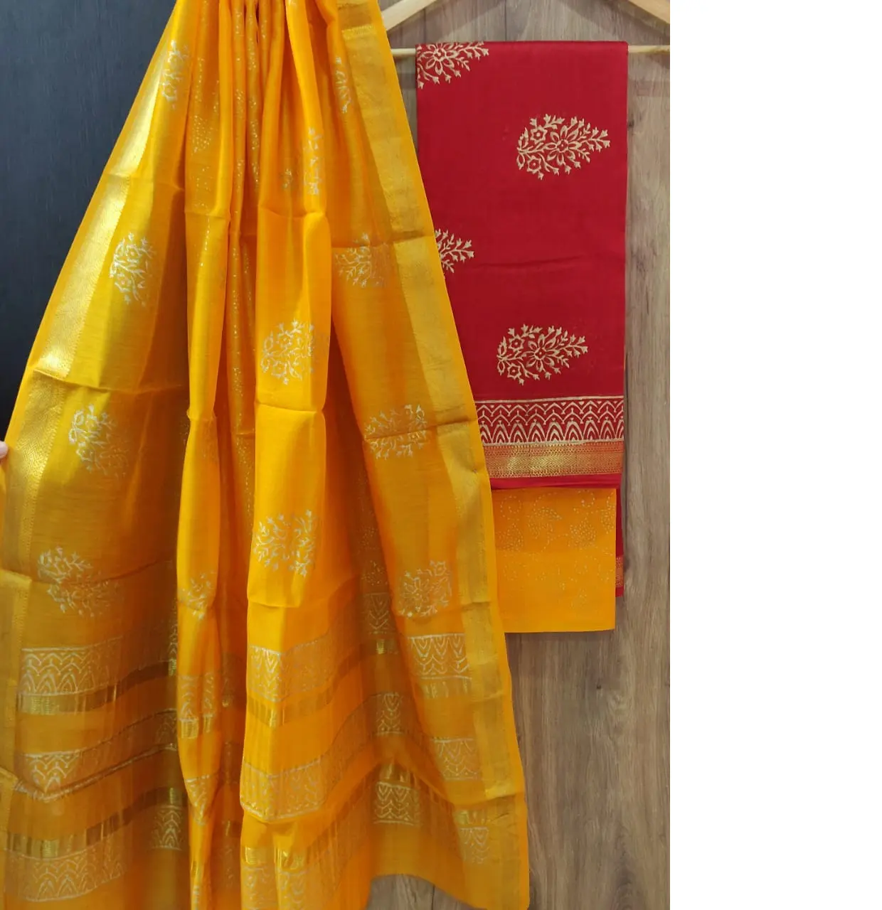 custom made yellow block printed cotton textile available in beautiful bright colors and prints suitable for home decoration