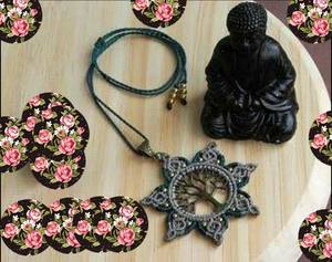 Natural <b>Malachite</b> Azurite Stone Vintage Macrame Necklace Rhodium Plated IGI Certified Link Chain Engagement Party Wedding - Product Image 2