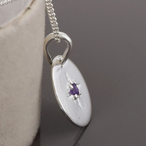 <b>Top</b> Wholesaler Purple Amethyst Natural Gemstone Pendant Pure Solid 925 Sterling Silver Round Disc Charm <b>Chain</b> Necklace Jewelry - Product Image 3
