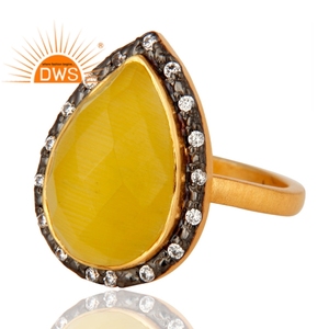Bague de pierre de lune jaune naturelle en argent, fabricant de bijoux en pierre précieuse, Look tendance, plaqué or 18 carats - Product Image 2