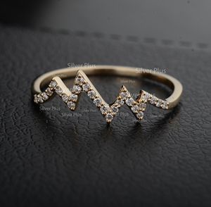 แหวนซิกแซกหัวใจสีเหลืองทอง14K ทำด้วยมือใสเหมือนจริงสี G-H เพชรสำหรับงานแต่งงานงานปาร์ตี้ขายส่ง - Product Image 2