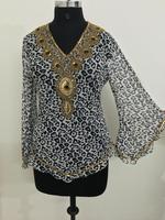Pull tricoté perlé et pailleté pour femme, manches cloche, broderie main, style décontracté, en georgette vintage, idéal pour les fêtes, collection été 2026, best-seller Dubaï