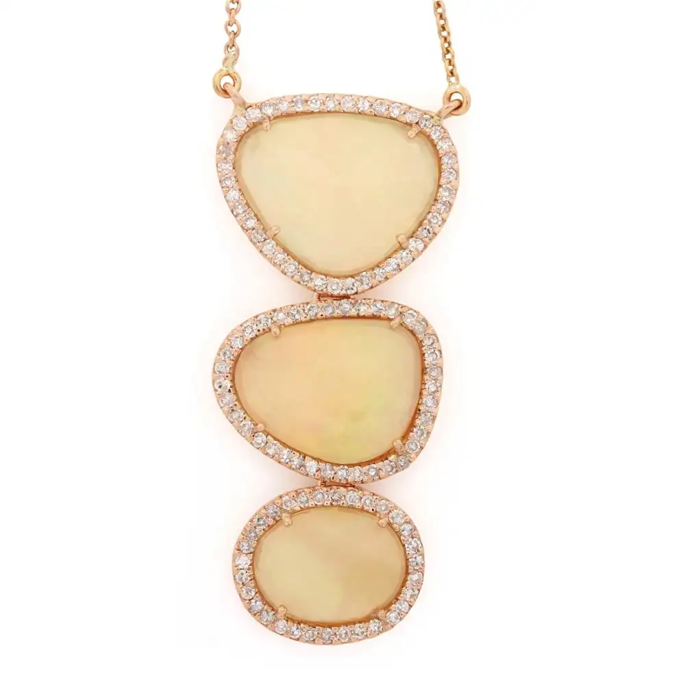 0,45 Ct. Natürliche Diamanten Äthiopischer Opal Drei Charm Anhänger 14 Karat reine Gelbgold Kette Halskette 18 Zoll Feins chmuck Lieferant