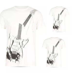 T-shirt blanc confortable à col rond avec impression numérique, design de guitare personnalisé 2026, pour garçons/hommes - Product Image 4