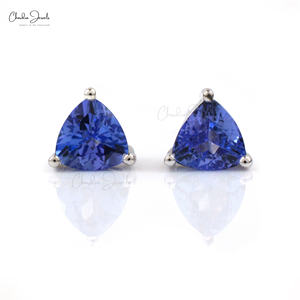 2024 Meilleure vente 1 CT bleu Tanzanite boucles d'oreilles femmes 925 argent Sterling trillion coupe pierres précieuses fabricant de bijoux perle - Product Image 1
