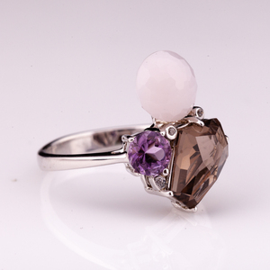 Anillo de plata 925 con piedras preciosas naturales, placa de rodio, Ópalo rosa, amatista, Topacio blanco y cuarzo ahumado, precio de fábrica - Product Image 5