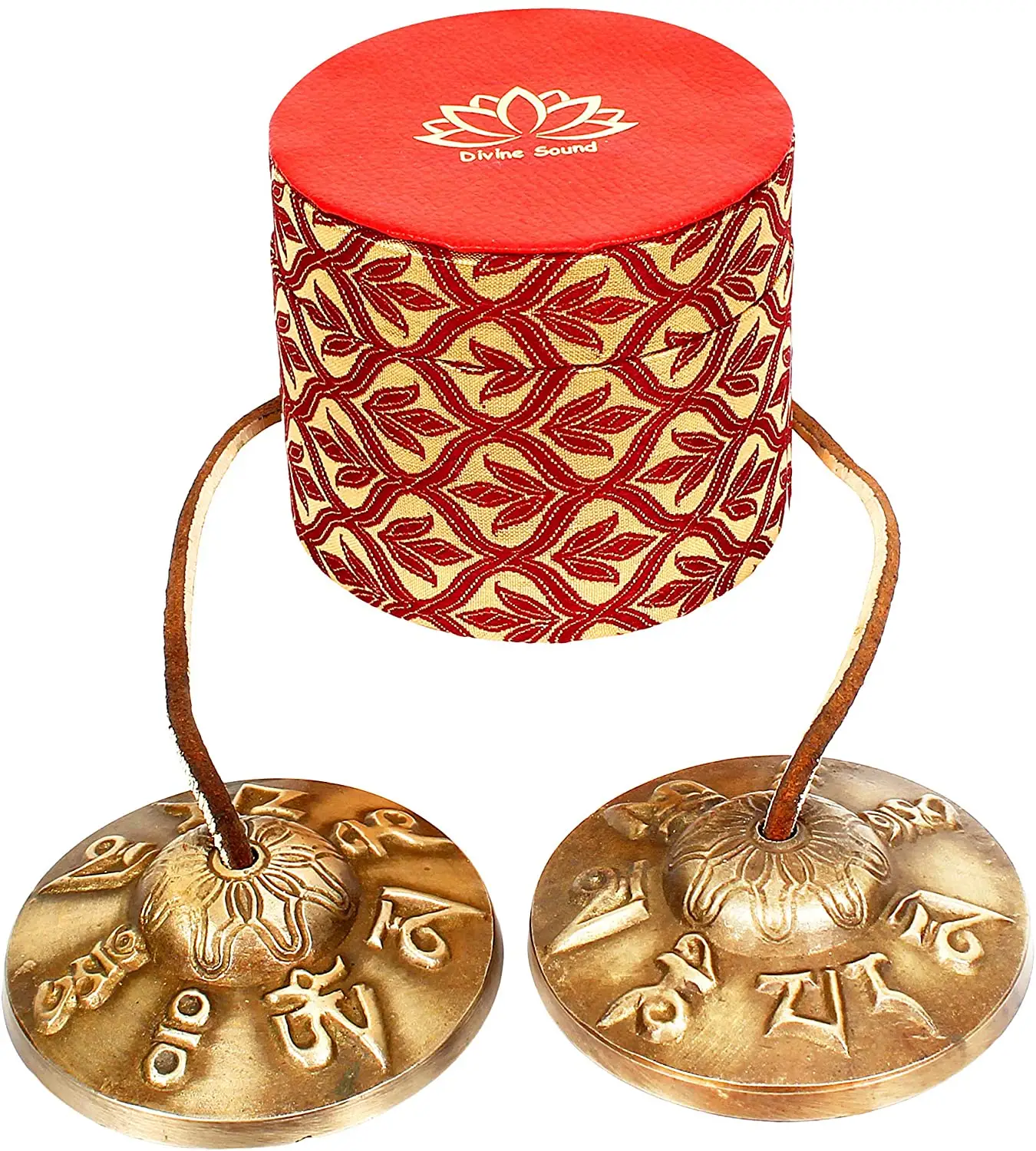 Toptan buda om mani padam Mantra kazınmış Manjira Tingsha ziller için güzel hediye kutusu meditasyon dua 7.5cm / 3 inç
