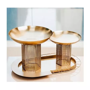 Cuenco moderno de metal con bandeja de soporte, Juego de 2 redondos para cocina, vajilla, Hotel y restaurante, cuencos de cobre para aperitivos y frutas - Product Image 2