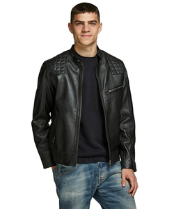 แจ็คเก็ตหนัง PU สไตล์ Punk BIKER แบบบางคอตั้งมีซิปเสื้อระบายอากาศได้สำหรับกลางแจ้งไซส์ XL เคลือบตกแต่งลวดลาย - Product Image 1