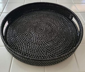 High Quality <b>Black</b> Rattan <b>Serving</b> <b>Tray</b> Round Shape for Tea Ramadan Eid and Restaurant Food <b>Serving</b> - Product Image 2