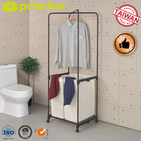 Meilleure VENTE en Gros : Panier à Linge Multifonctionnel en Fonte avec Chariot et Cintres pour Rangement Domestique