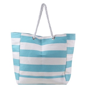 Bolso de playa de lona de algodón de alta calidad, bolsa de compras con logotipo personalizado, rayas verdes y púrpuras, venta al por mayor - Product Image 4
