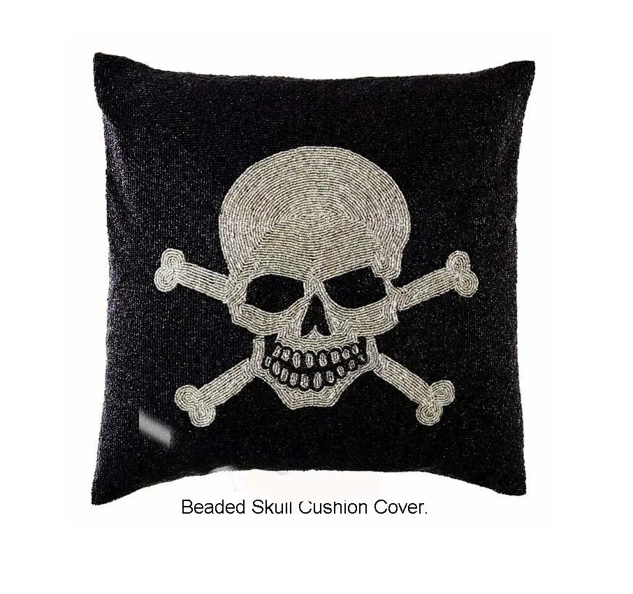 cushion cover beaded with skull design