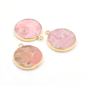 Ópalo Rosa Redondo con Engaste de Plata de 20 a 22 mm con Colgante Chapado en Oro - Product Image 6