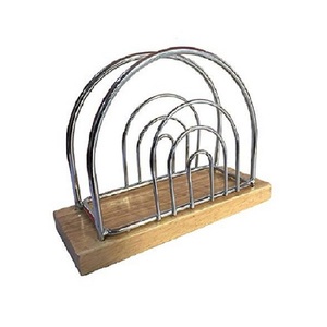 Support de boîte à mouchoirs en bois haut de gamme avec design en arc en acier inoxydable, organisateur moderne autoportant pour la décoration de la maison et du bureau, design élégant - Product Image 1
