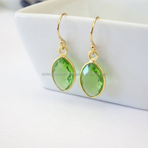 925 Sterling Silver Vermeil Gold Bezel <b>Earrings</b> with Peridot <b>Quartz</b> Gemstone for Weddings Parties or Gifts - Product Image 1