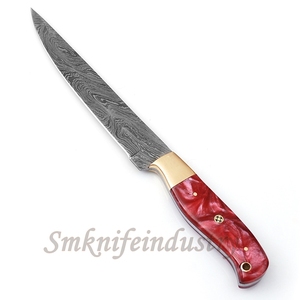 New Custom Hand Forged Damascus Fillet Fishing knife With leather Sheath cover (smk1598) - Product Image 4