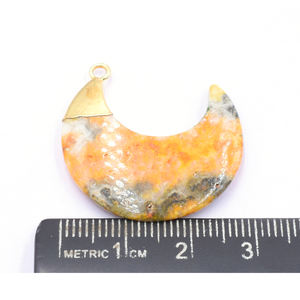 Bumble Bee Jasper 31 To 33 MM With <b>Bail</b> Moon Shape Gold Plated <b>Pendant</b> For Jewellery Making - Product Image 2