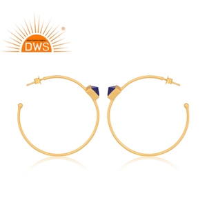 Boucles d'oreilles en argent sterling 925 plaqué or 18 carats en lapis-lazuli naturel fabricant de bijoux - Product Image 3