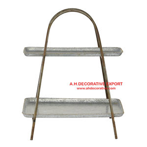 Support de plateau rectangulaire en métal galvanisé à 2 niveaux, prix de gros, service de gâteau de fête, support galvanisé - Product Image 1