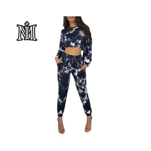 Survêtement Tie Dye pour femmes haute qualité Tie dye survêtements à manches longues fermeture éclair haut court à capuche - Product Image 3