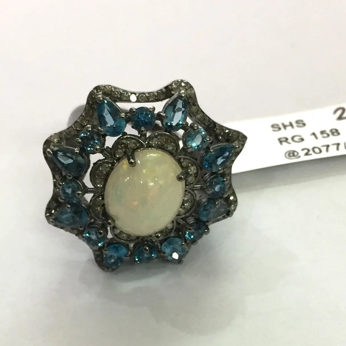 Высокое качество натуральный драгоценный камень кольца 925 стерлингового серебра натуральный австралийский опал и Лондонский синий топаз обручальные кольца