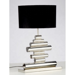 Modern Geometric Stainless Steel <b>Table</b> Lamp with Black Shade for Living Room Decor - Product Image 1