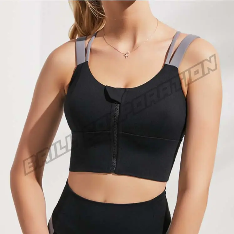 Bra Yoga Lari Olahraga Seksi, Tank Top Top Bra Yoga Ritsleting Depan Wanita