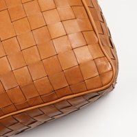 Pouf ottoman pliable en cuir marocain tressé fait main, couleur cognac, style Paléo Chic de luxe, moderne et doux, pour salon, salle à manger, appartement