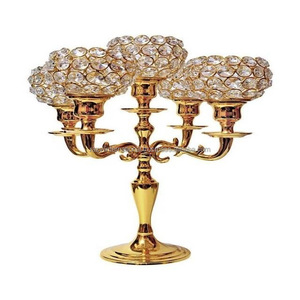 Candelabros de cristal de 5 brazos hechos a mano, centros de mesa elegantes de ESTILO PILAR de aluminio y Metal chapado en oro para bodas y uso doméstico - Product Image 3