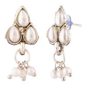 Indian Jewellery CZ Crystal Faux Pearl <b>Silver</b> Plated Choker <b>Chain</b> Necklace <b>Earrings</b> Set Wholesale Jewelry, White - Product Image 6