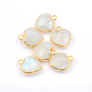 Rainbow <b>Moonstone</b> 11-13mm Heart Shape Pendant Brass Gold Plated Jewelry Findings with Bail For Jewellery Making - Product Image 5
