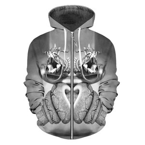 2021 Sublimation 3D Custom Streetwear Helmet Snake Zipper Hoodie Mens Hip Hop Clothing Wholesale - Product Image 4