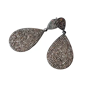 925 solid Sterling Silver Pave Diamond Designer Dangle Earrings Jewelry Supplier