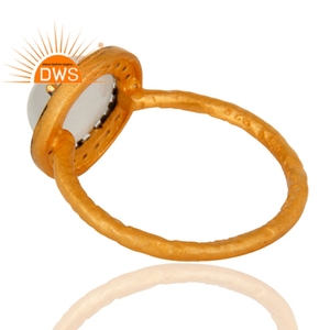 สีขาวเพทายและสีขาวมูนสโตนพลอยแหวนผู้ผลิตเครื่องประดับสีเหลืองทองชุบสวยค๊อกเทลแหวนเครื่องประดับผู้ผลิต - Product Image 3