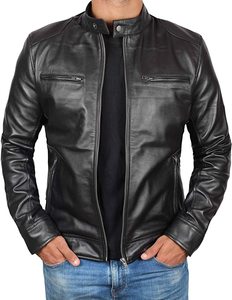 Chaqueta con cuello levantado para motocicleta Vintage personalizada para hombre, chaqueta de cuero genuino de talla grande, estilo informal para tela de lona de invierno - Product Image 3