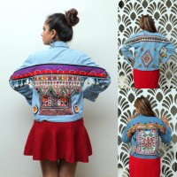 Veste en jean Bohème Gypsy Hip Hop – Grande Taille Respirante avec Broderie Artisanale et Patchwork Tribal Afghane pour l'Hiver