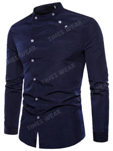 Chemise décontractée pour homme à col montant, boutonnée, unie, à simple boutonnage, nouvelle mode européenne, logo personnalisé - Product Image 5
