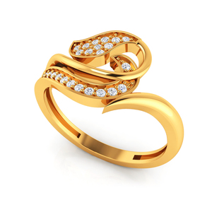 Bague de fiançailles en diamant véritable pavé, couleur or jaune, 18k, 2020 - Product Image 1