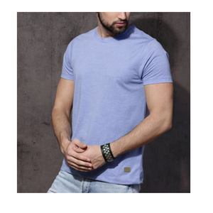 เสื้อยืดแขนสั้นสำหรับผู้ชายสีทึบพร้อมโลโก้ตามสั่ง - Product Image 2