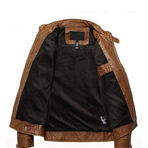 Chaqueta de cuero sintético para hombre, chaqueta a prueba de viento, color marrón, ajuste Regular, de secado rápido, duradero - Product Image 4