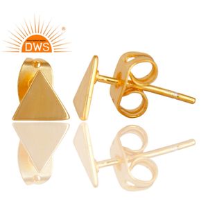 Boucles d'oreilles clous en argent sterling 925 plaqué or, motif paix fait main, pour femme, bijoux tendance certifiés, idéal comme cadeau - Product Image 2